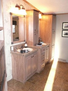 Double vanity with linen cupboard